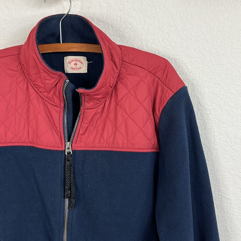 Brooks Brothers Teddy Red Fleece Quilted Shoulder Zip Up Jacket